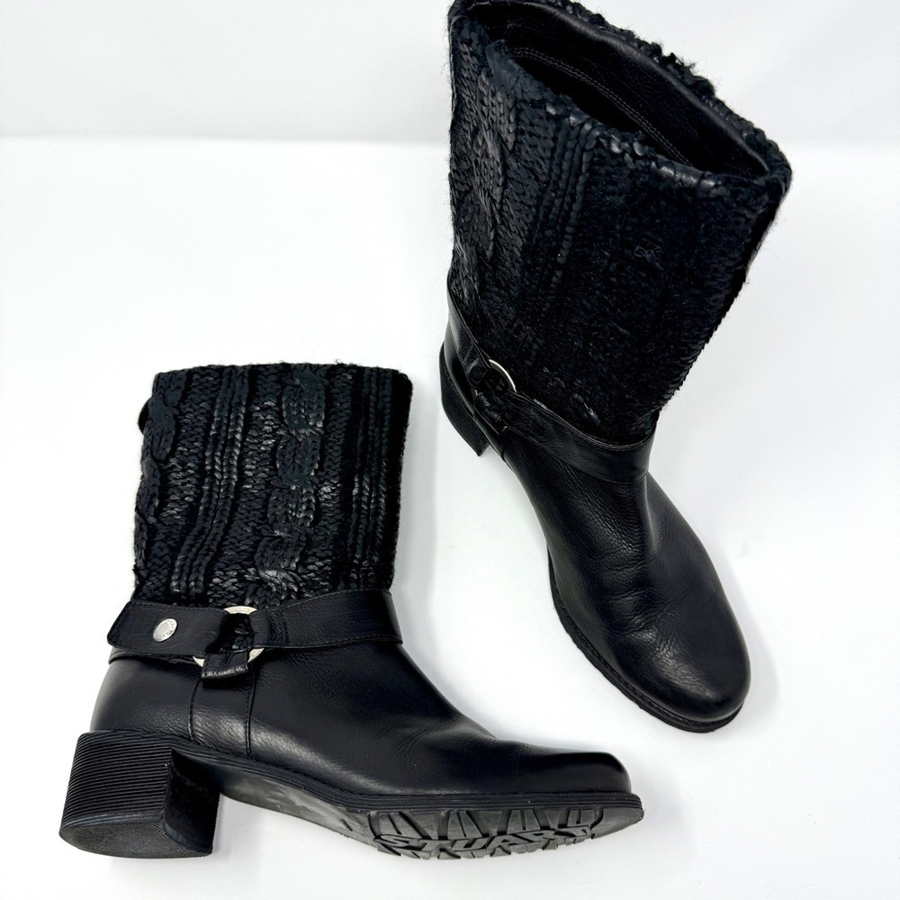 Stuart Weitzman Black Harness Boots with Cable Knit